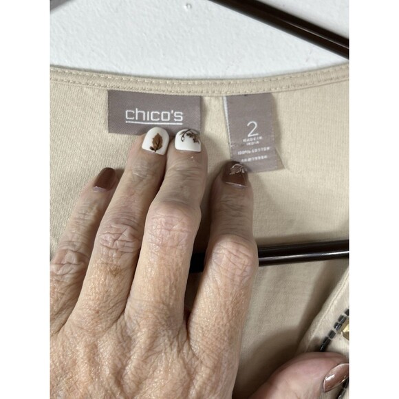 Chicos Beaded Boho India Short Sleeve Knit Top Blouse sz 2 / L (15 - Picture 6 of 8